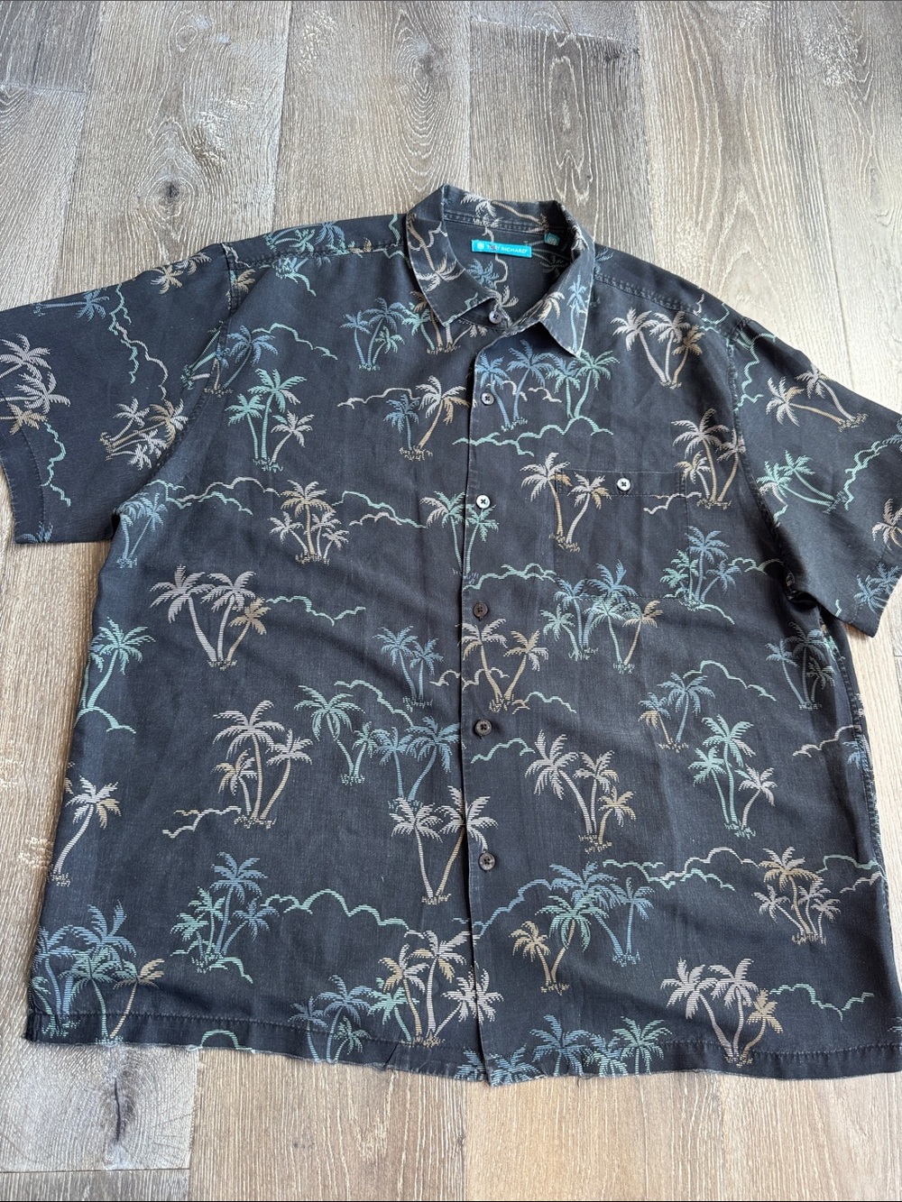 Tori Richard Black Tropical Palm Short-Sleeve Button-Down Shirt 0656